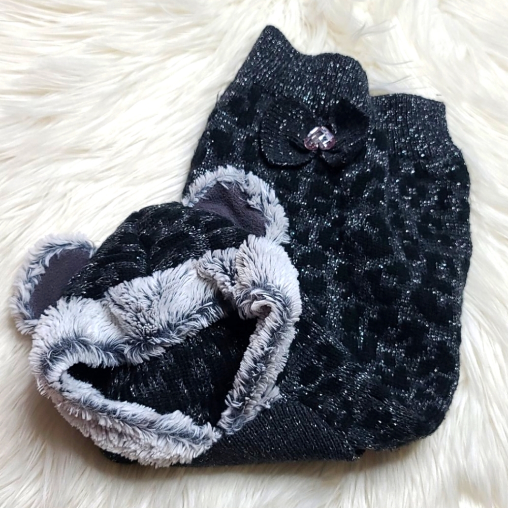 Leopard print dog sweater with fur hoodie